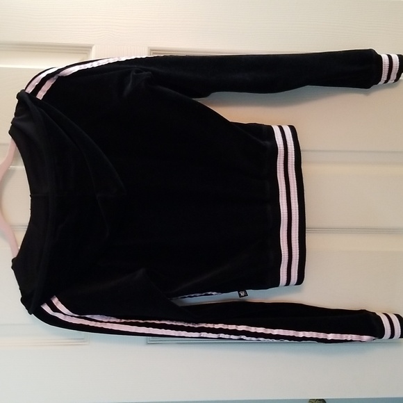 💐 VINTAGE BLACK & PINK VELOUR HOODIE JACKET 💐 - Picture 2 of 6